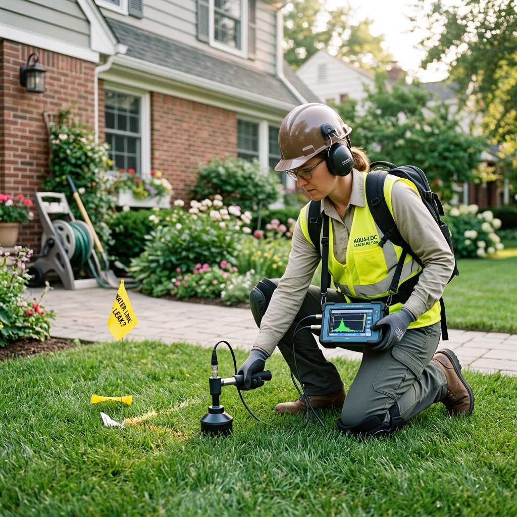 Moisture meter and acoustic diagnostic sensor locating hidden water leaks in a residential property